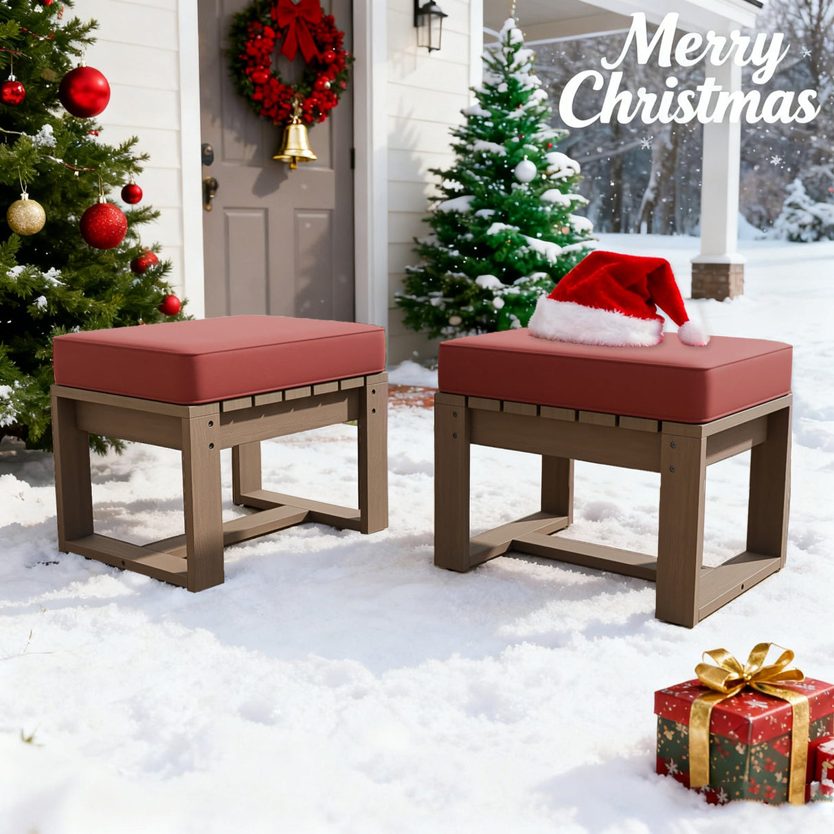 Natural Cedar Outdoor Patio Ottomans, Set of 2 - Eagle Peak Custom Canopy Tent