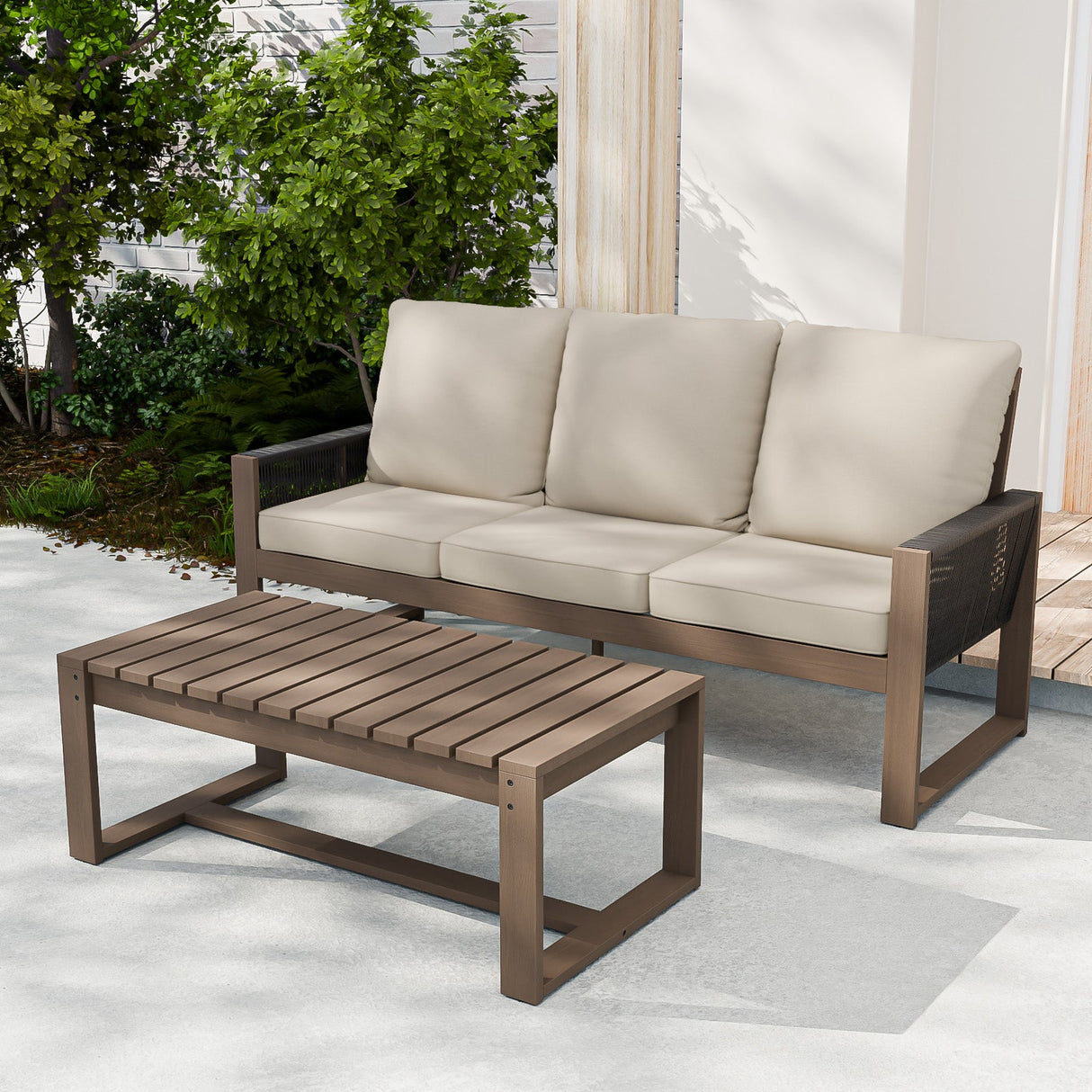 Natural Outdoor Patio Furniture Set, Sofa and Coffee Table, 2 Pieces - Eagle Peak Custom Canopy Tent