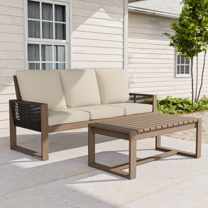 Natural Outdoor Patio Furniture Set, Sofa and Coffee Table, Pieces