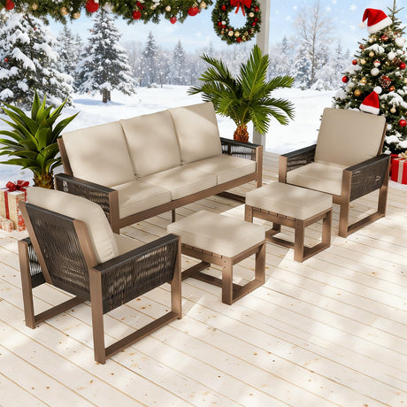 Natural Wood Outdoor Patio Furniture Set, 5 Pieces - Eagle Peak Custom Canopy Tent