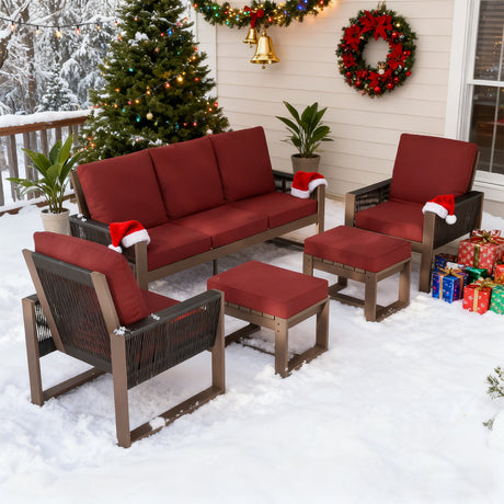 Natural Wood Outdoor Patio Furniture Set, 5 Pieces - Eagle Peak Custom Canopy Tent