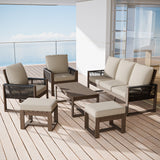 Natural Wood Outdoor Patio Furniture, Sofa 2 Patio Chairs 2 Ottomans and Coffee Table, 6 pcs - Eagle Peak Custom Canopy Tent