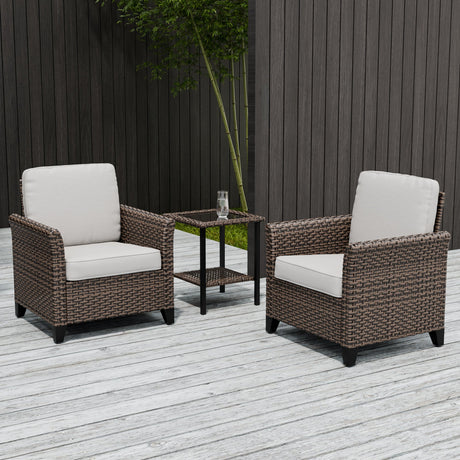 Ocean Vista 3 Piece Outdoor Wicker Bistro Set, Patio Chairs with Side Table - Eagle Peak