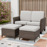 Ocean Vista Outdoor Wicker Loveseat Sofa with 2 Ottomans, Set of 3 - Eagle Peak