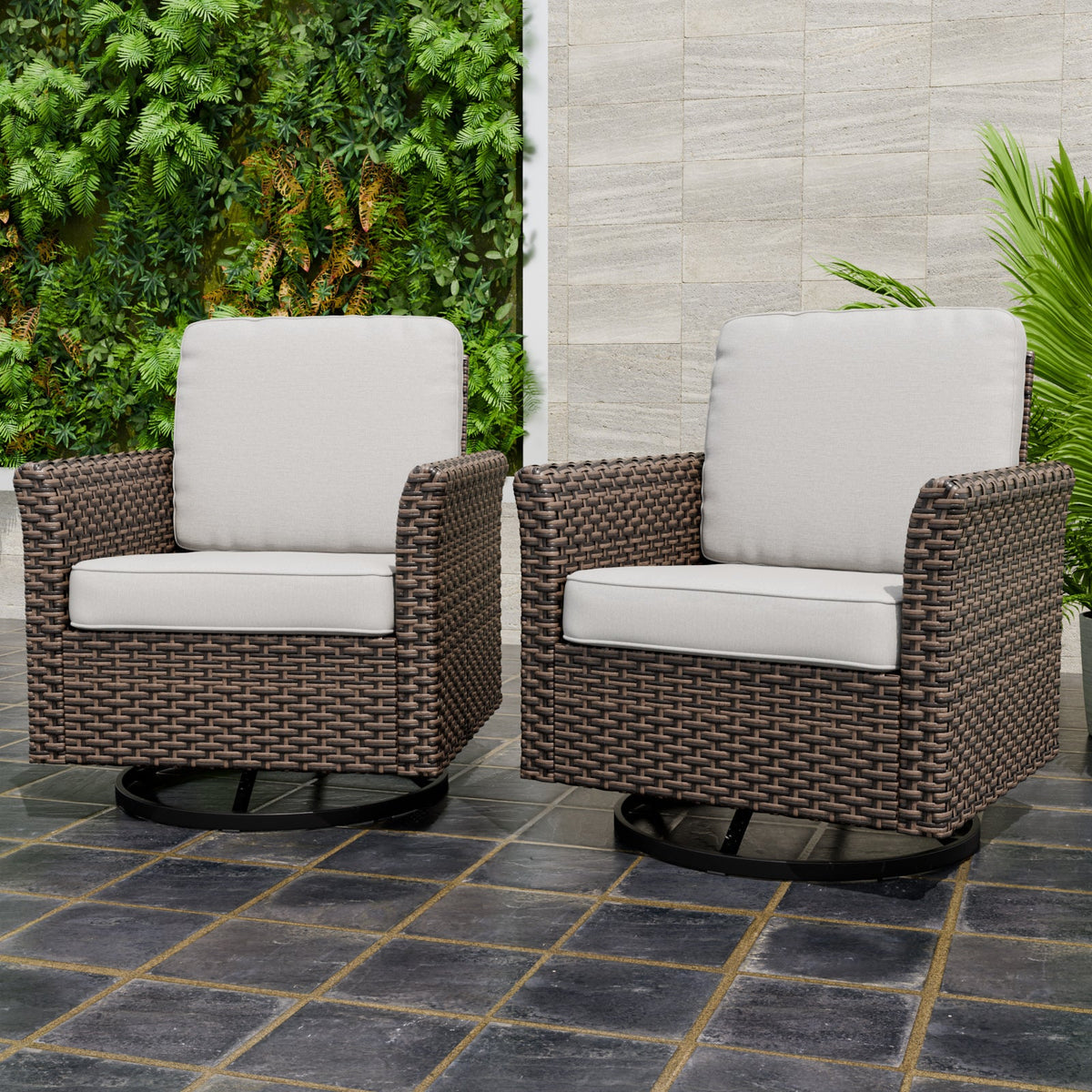 Ocean Vista Outdoor Wicker Patio Rattan Chairs , Set of 2 Swivel Rocki ...
