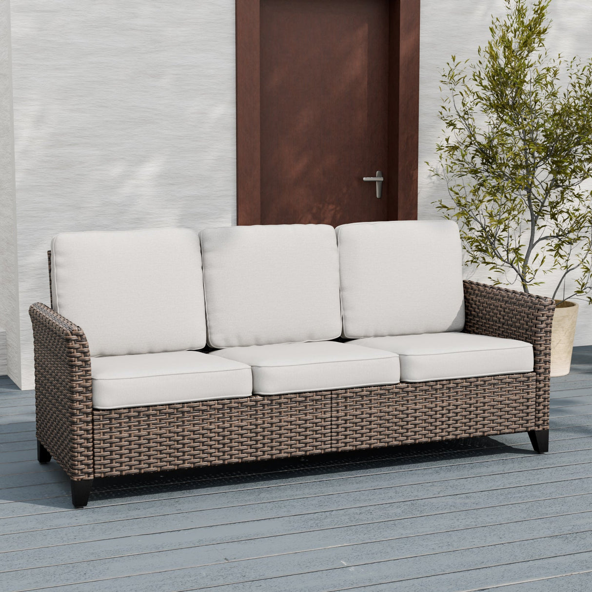 Ocean Vista Outdoor Wicker Patio Rattan Sofa Rattan, Seat 3 - Eagle Peak
