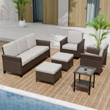 Ocean Vista Wicker Outdoor Patio Furniture Set, Couch Swivel Rocking Chairs Ottomans Table, 6 Piece - Eagle Peak