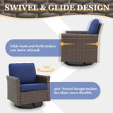 Ocean Vista Wicker Outdoor Patio Furniture Set, Couch Swivel Rocking Chairs Ottomans Table, 6 Piece - Eagle Peak