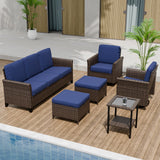 Ocean Vista Wicker Outdoor Patio Furniture Set, Couch Swivel Rocking Chairs Ottomans Table, 6 Piece - Eagle Peak