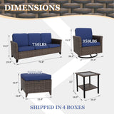 Ocean Vista Wicker Outdoor Patio Furniture Set, Couch Swivel Rocking Chairs Ottomans Table, 6 Piece - Eagle Peak