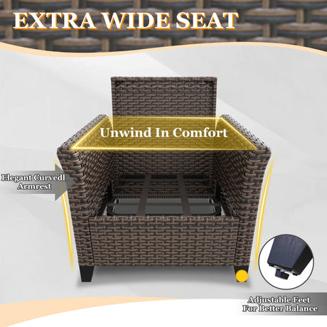 Ocean Vista Wicker Outdoor Patio Furniture Set w/ 3 Seat Sofa, Patio Chairs, 5 Piece - Eagle Peak