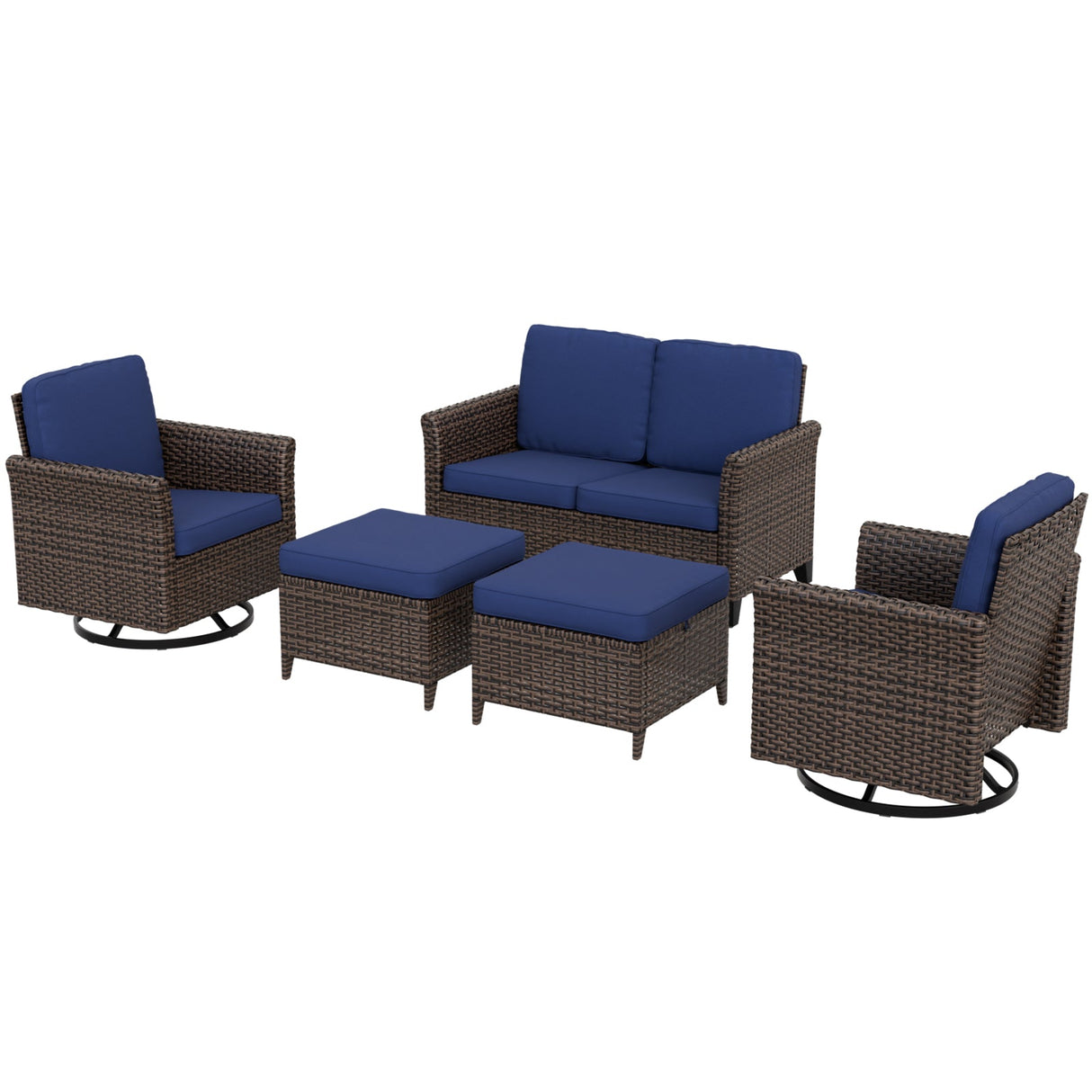 Ocean Vista Wicker Outdoor Patio Furniture Set w/ Loveseat,Patio Chairs , 5 Piece - Eagle Peak