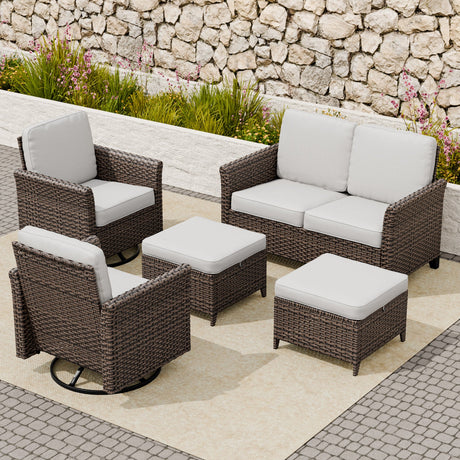 Ocean Vista Wicker Outdoor Patio Furniture Set w/ Loveseat,Patio Chairs , 5 Piece - Eagle Peak