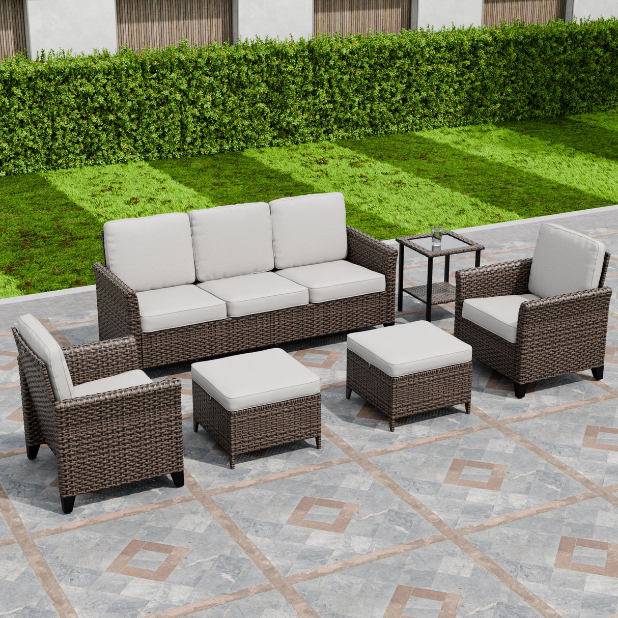 Ocean Vista Wicker Outdoor Patio Furniture Set w/ Patio Chairs, 6 Piece - Eagle Peak
