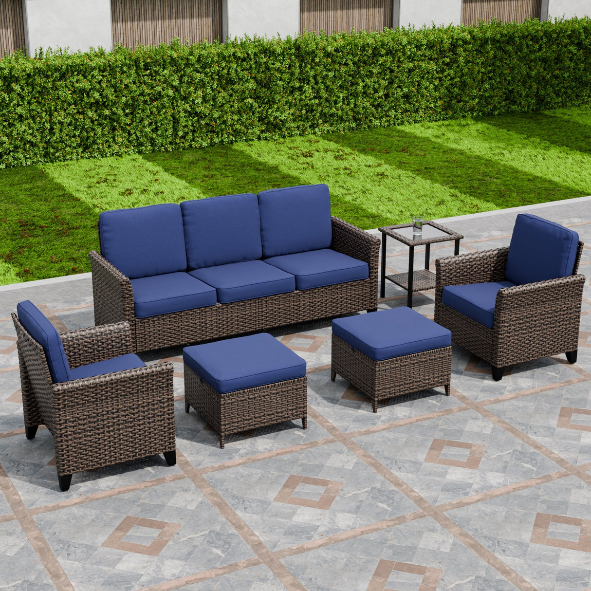 Ocean Vista Wicker Outdoor Patio Furniture Set w/ Patio Chairs, 6 Piece - Eagle Peak