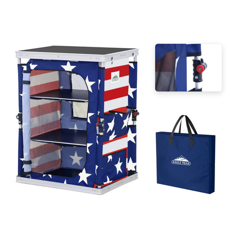Outdoor Camping Pop Up Folding Table with Large 3-Tier Storage Organizer and Side Pockets - Eagle Peak®