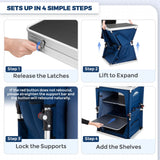 Outdoor Camping Pop Up Folding Table with Large 3-Tier Storage Organizer and Side Pockets - Eagle Peak®