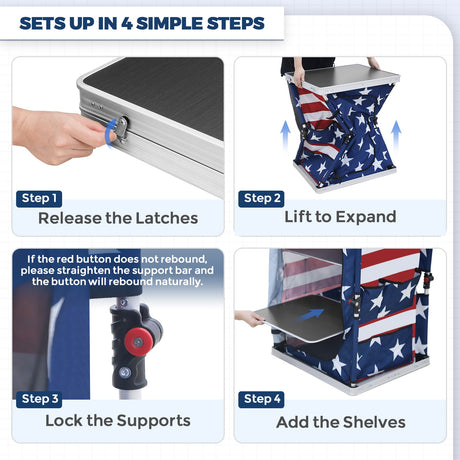 Outdoor Camping Pop Up Folding Table with Large 3-Tier Storage Organizer and Side Pockets - Eagle Peak®