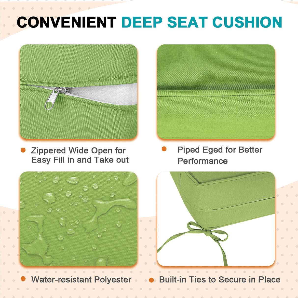 Outdoor Deep Seat Cushion Set, 25 x 25 x 5 inch ,Set of 2 - Eagle Peak Custom Canopy Tent