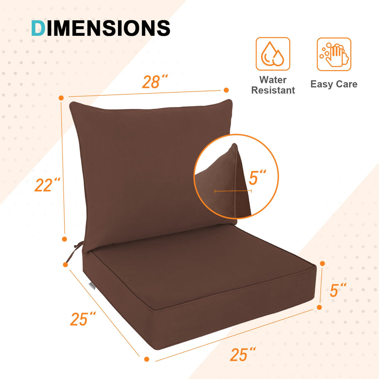 Outdoor Deep Seat Cushion Set, 25 x 25 x 5 inch, Set of 4 - Eagle Peak Custom Canopy Tent