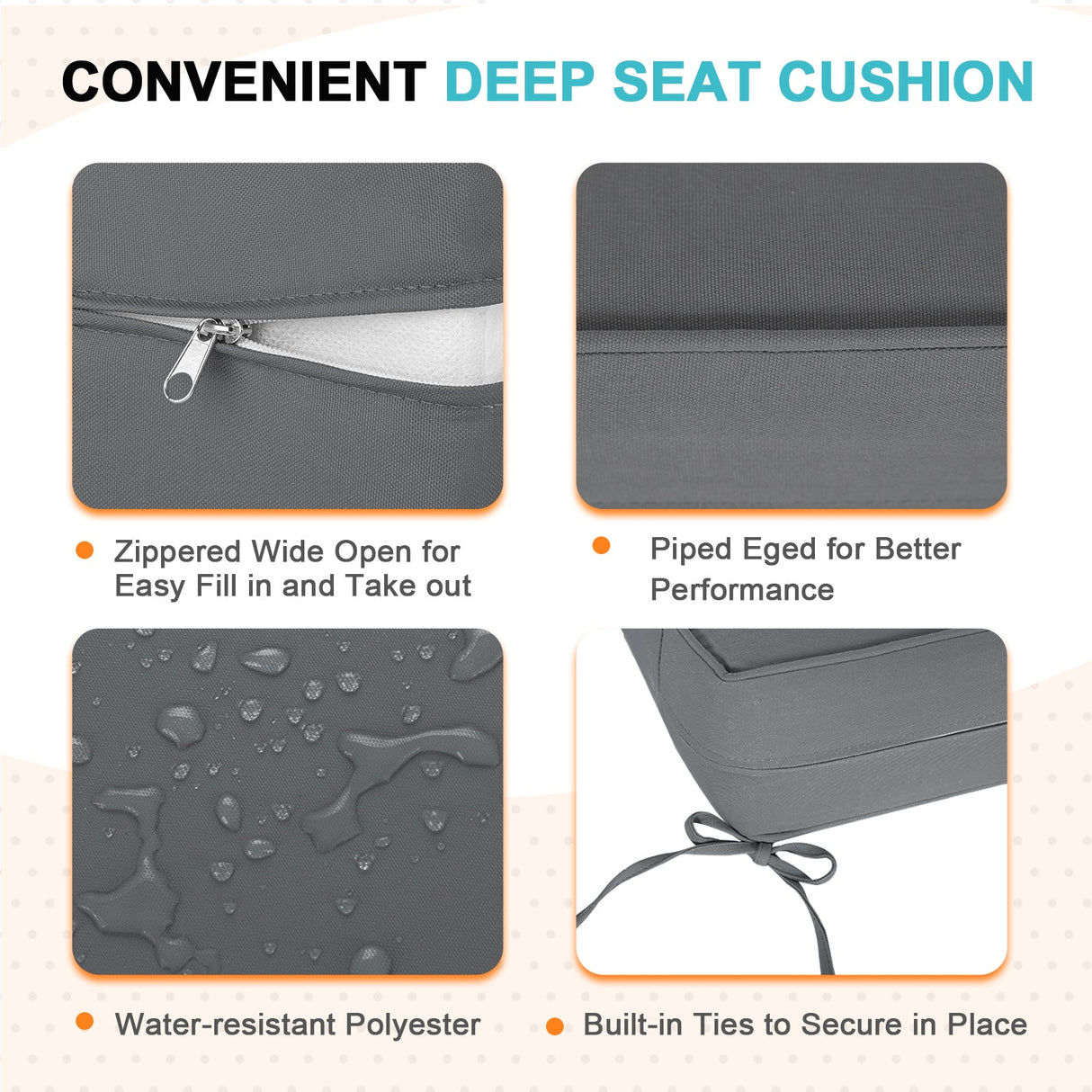 Outdoor Deep Seat Cushion Set, 25 x 25 x 5 inch, Set of 4 - Eagle Peak Custom Canopy Tent