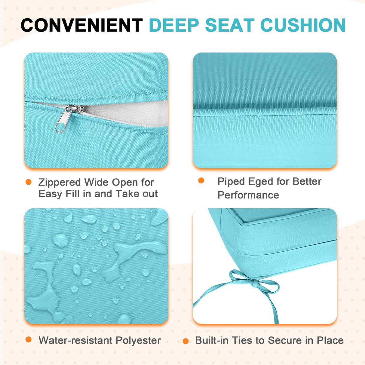 Outdoor Deep Seat Cushion Set, 25 x 25 x 5 inch, Set of 4 - Eagle Peak Custom Canopy Tent