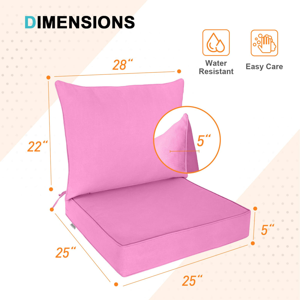 Outdoor Deep Seat Cushion Set, 25 x 25 x 5 inch, Set of 4 - Eagle Peak Custom Canopy Tent