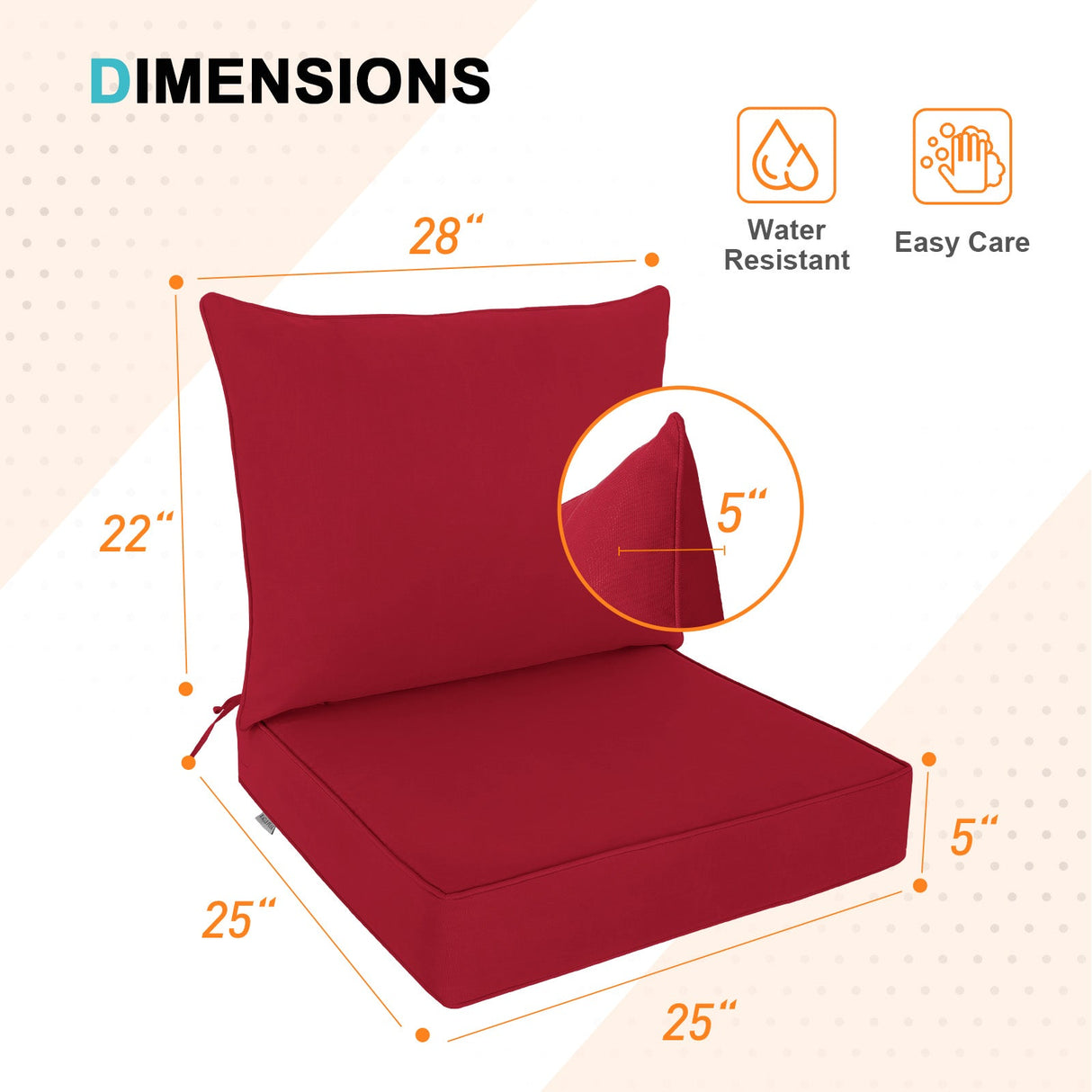 Outdoor Deep Seat Cushion Set, 25 x 25 x 5 inch, Set of 4 - Eagle Peak Custom Canopy Tent