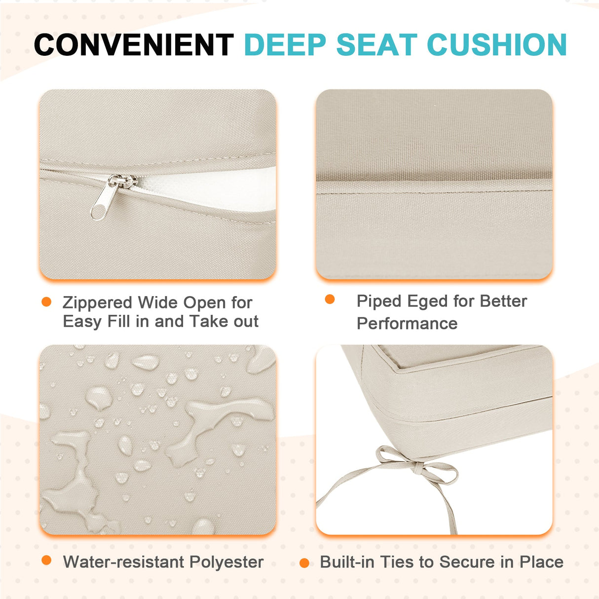 Outdoor Deep Seat Cushion Set, 25 x 25 x 5 inch, Set of 4 - Eagle Peak Custom Canopy Tent