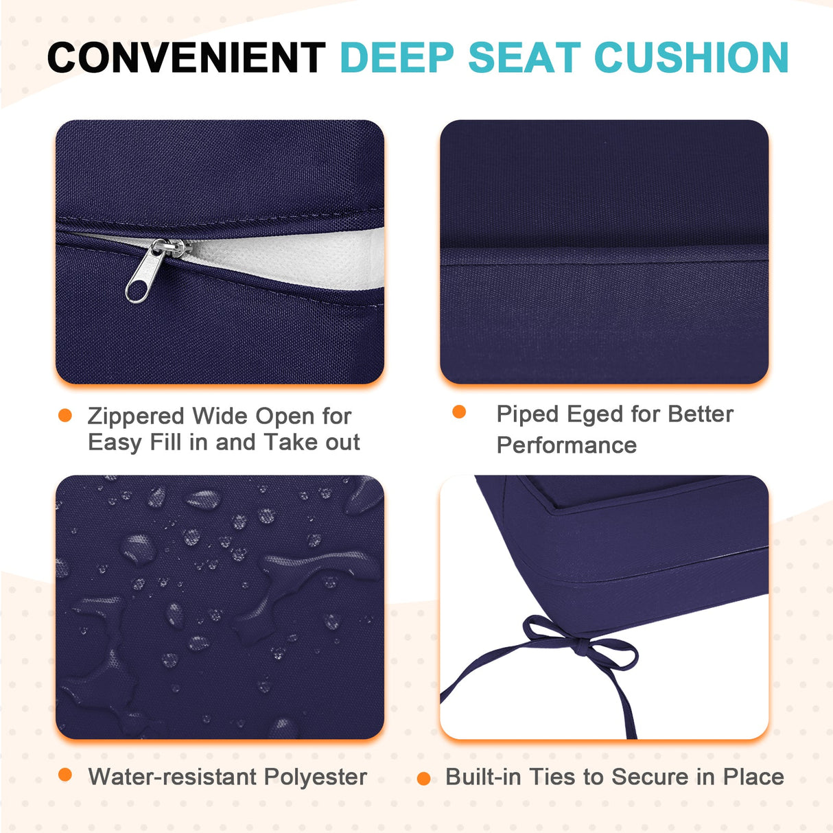 Outdoor Deep Seat Patio Seat Cushion Set, 25x25x5 inch, 2 - Piece Back Chair Cushion - Eagle Peak