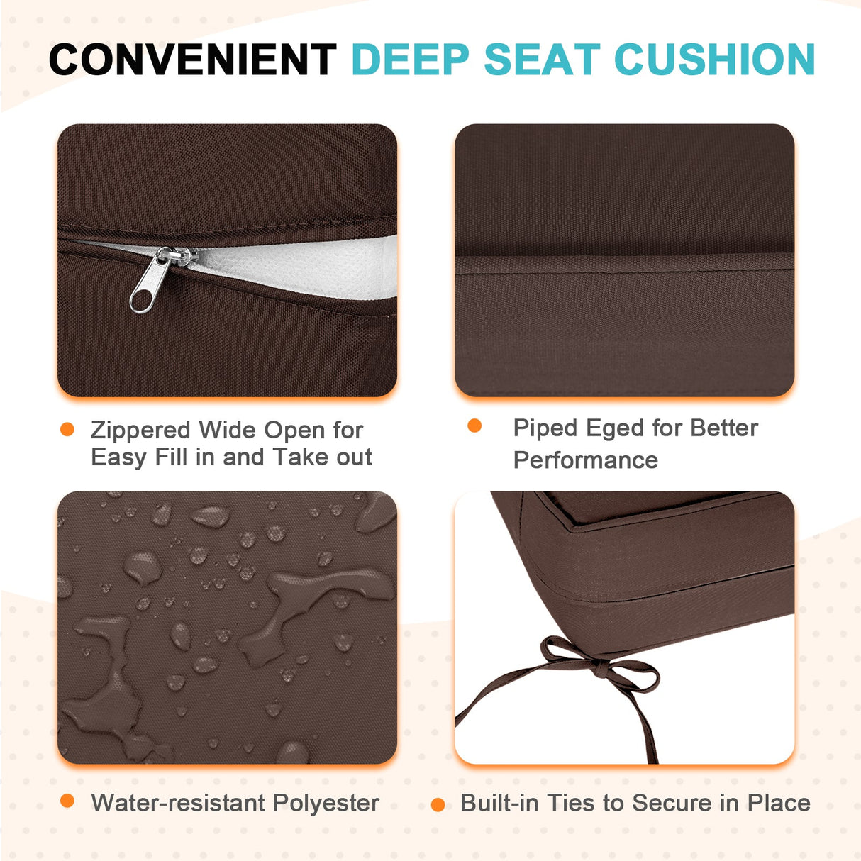 Outdoor Deep Seat Patio Seat Cushion Set, 25x25x5 inch, 2 - Piece Back Chair Cushion - Eagle Peak
