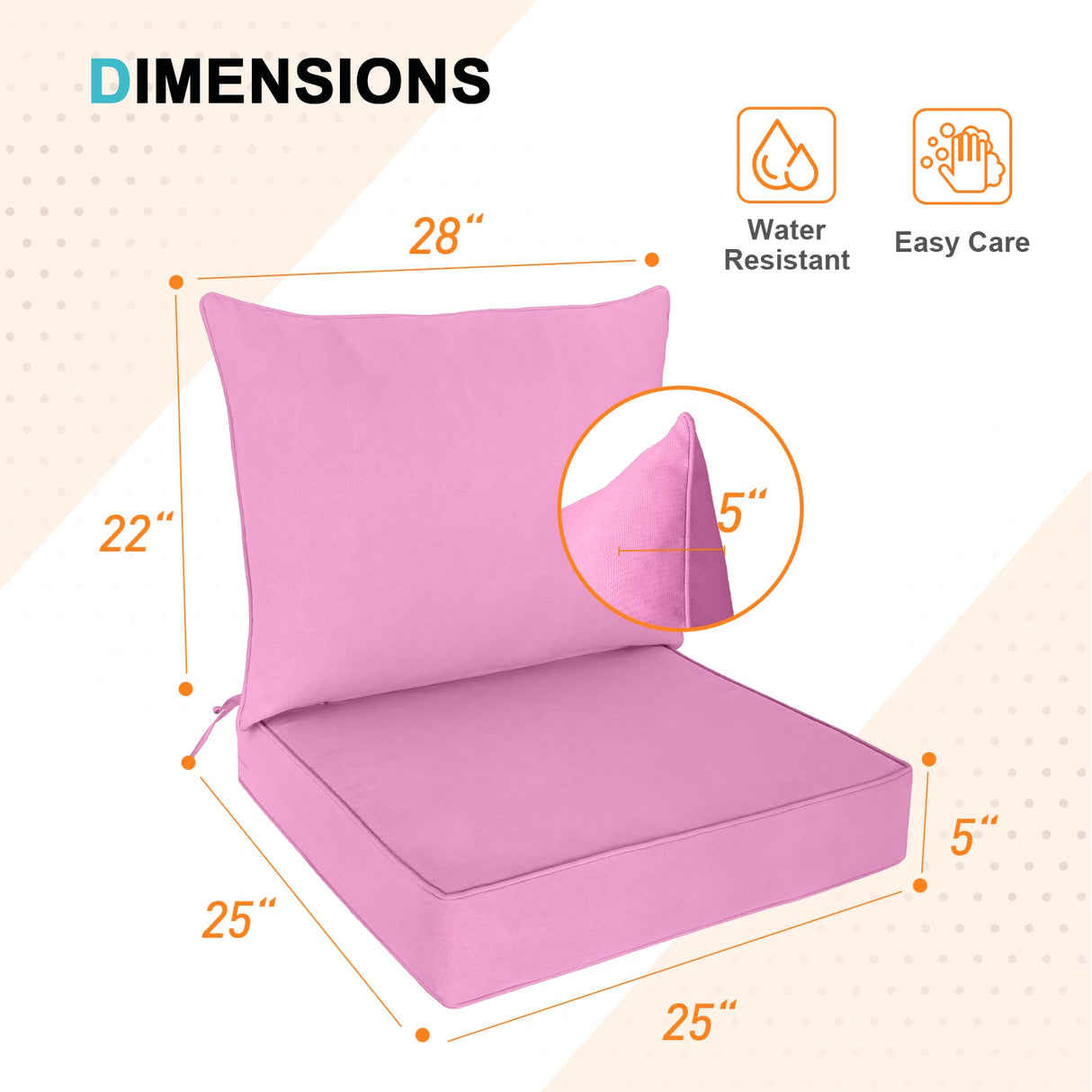 Outdoor Deep Seat Patio Seat Cushion Set, 25x25x5 inch, 2 - Piece Back Chair Cushion - Eagle Peak Custom Canopy Tent