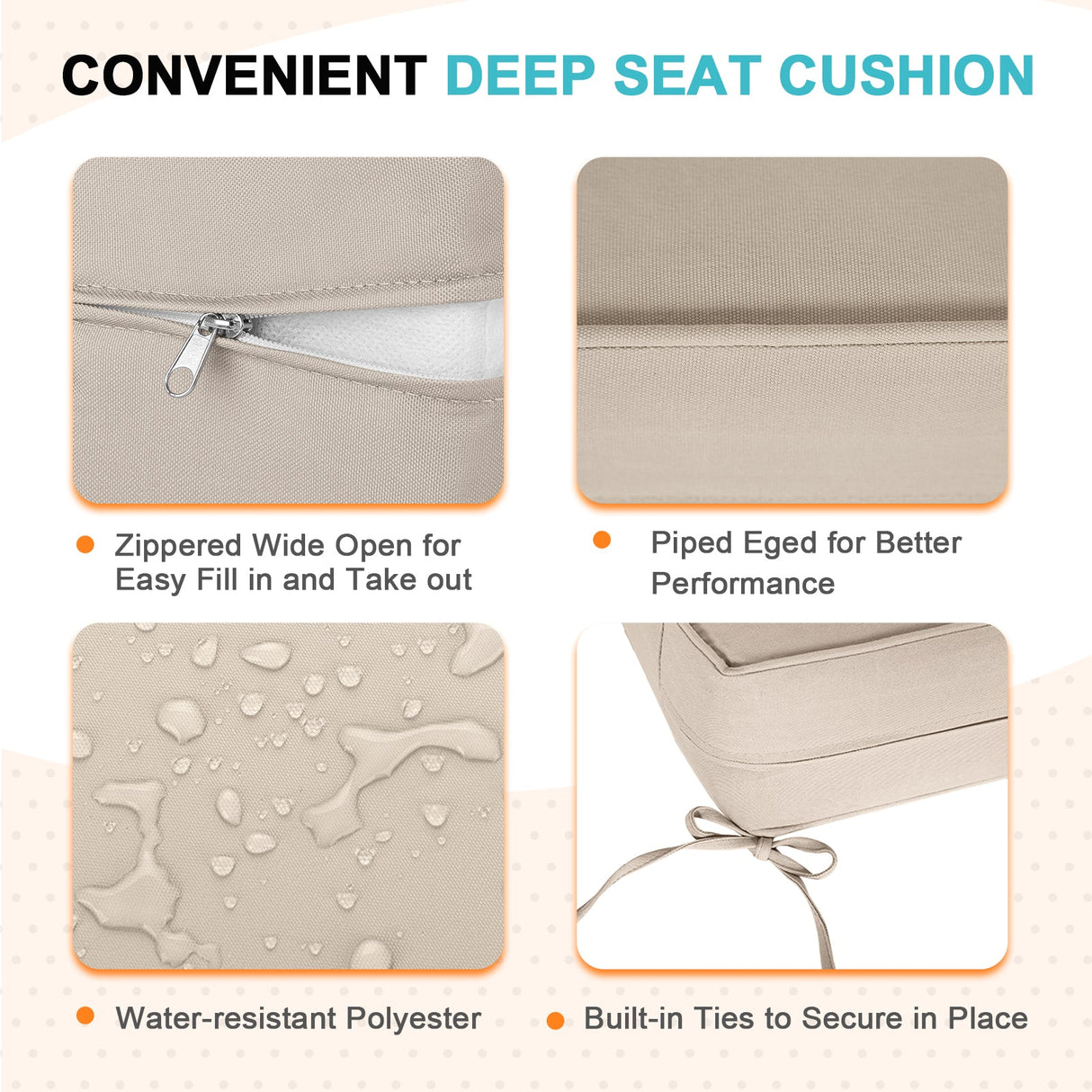 Outdoor Deep Seat Patio Seat Cushion Set, 25x25x5 inch, 2 - Piece Back Chair Cushion - Eagle Peak Custom Canopy Tent