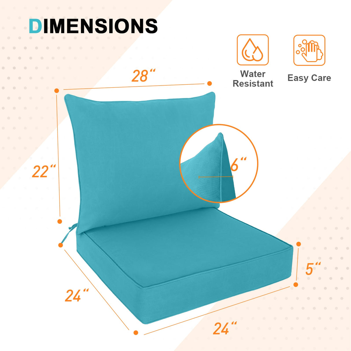 Outdoor Deep Seat Patio Seat Cushion Set, 25x25x5 inch, 2 - Piece Back Chair Cushion - Eagle Peak Custom Canopy Tent