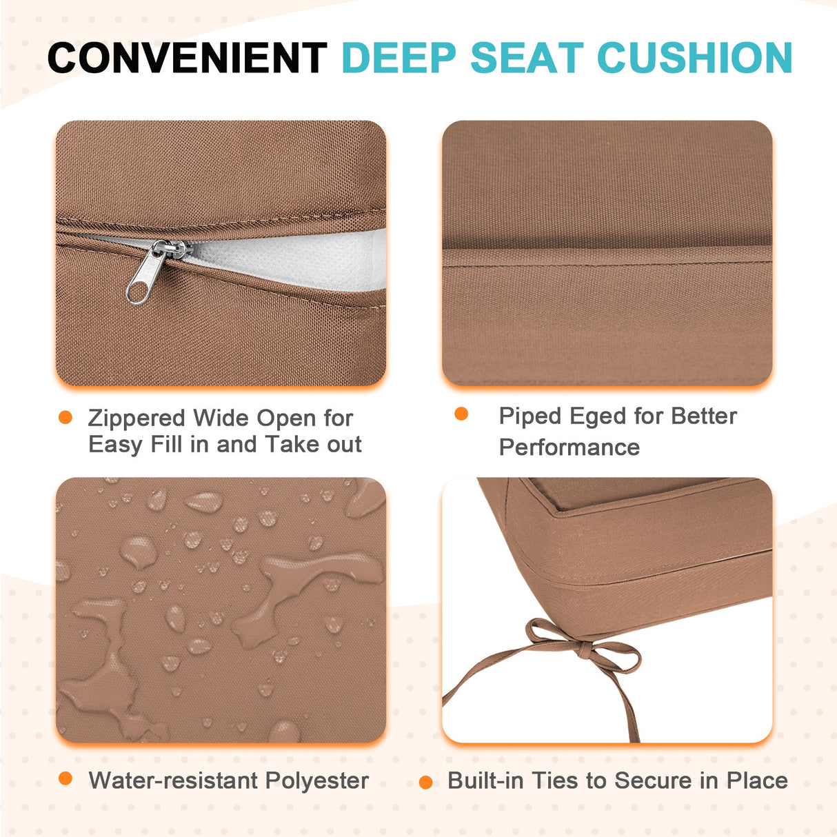 Outdoor Deep Seat Patio Seat Cushion Set, 25x25x5 inch, 2 - Piece Back Chair Cushion - Eagle Peak Custom Canopy Tent