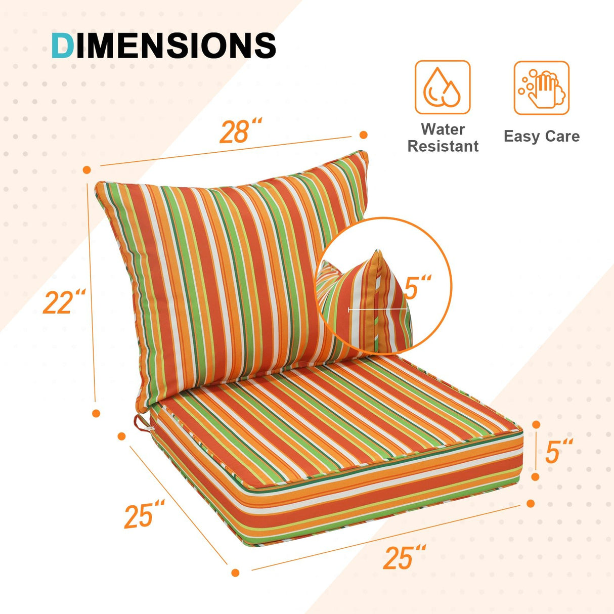 Outdoor Deep Seat Patio Seat Cushion Set, 25x25x5 inch, 2 - Piece Back Chair Cushion - Eagle Peak Custom Canopy Tent