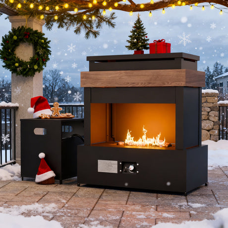 Outdoor Propane Fireplace with Storage, Gray - Eagle Peak Custom Canopy Tent