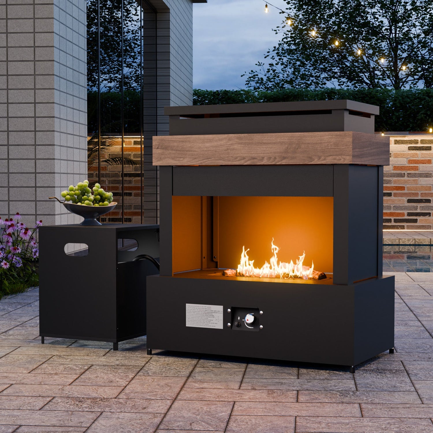 Outdoor Propane Fireplace with Storage, Gray