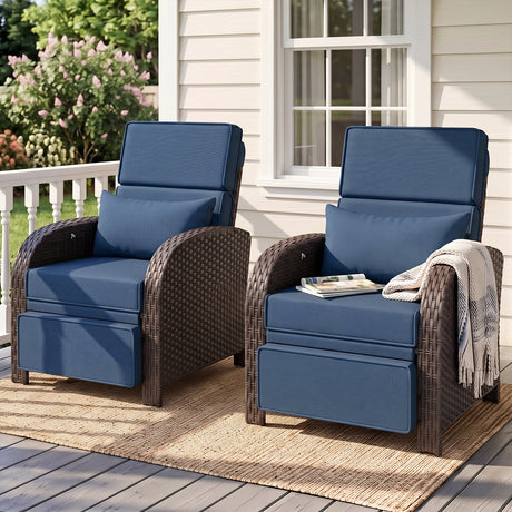 Outdoor Wicker Recliner Chair with Footrest - Eagle Peak®