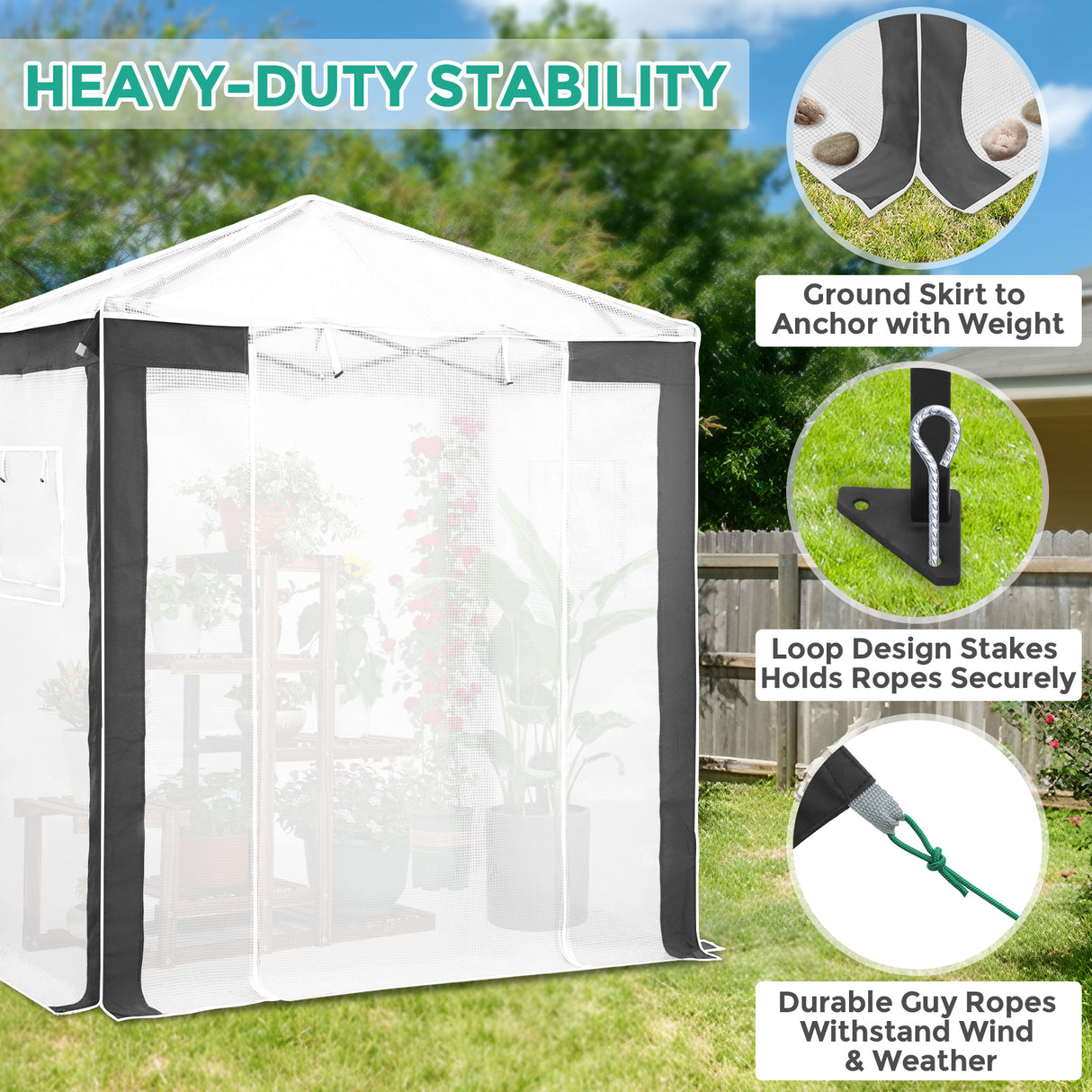 6x4/8x6/10x10 Portable Walk in Greenhouse with Polyester Reinforced Corners, Gray/White, Green/White
