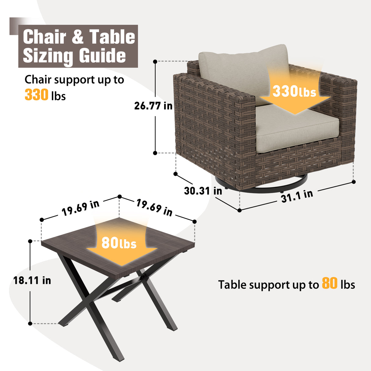 Harbor Haven 3 PCS Wicker Patio Bistro Set, Outdoor Swivel Rocking Chairs &Side Table