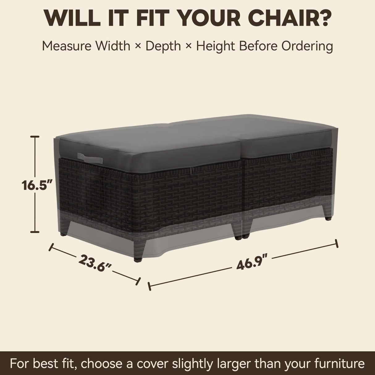 Patio Furniture Cover, 2 Ottomans Large 46.5''W×23.5''D×16.5''H - Eagle Peak®