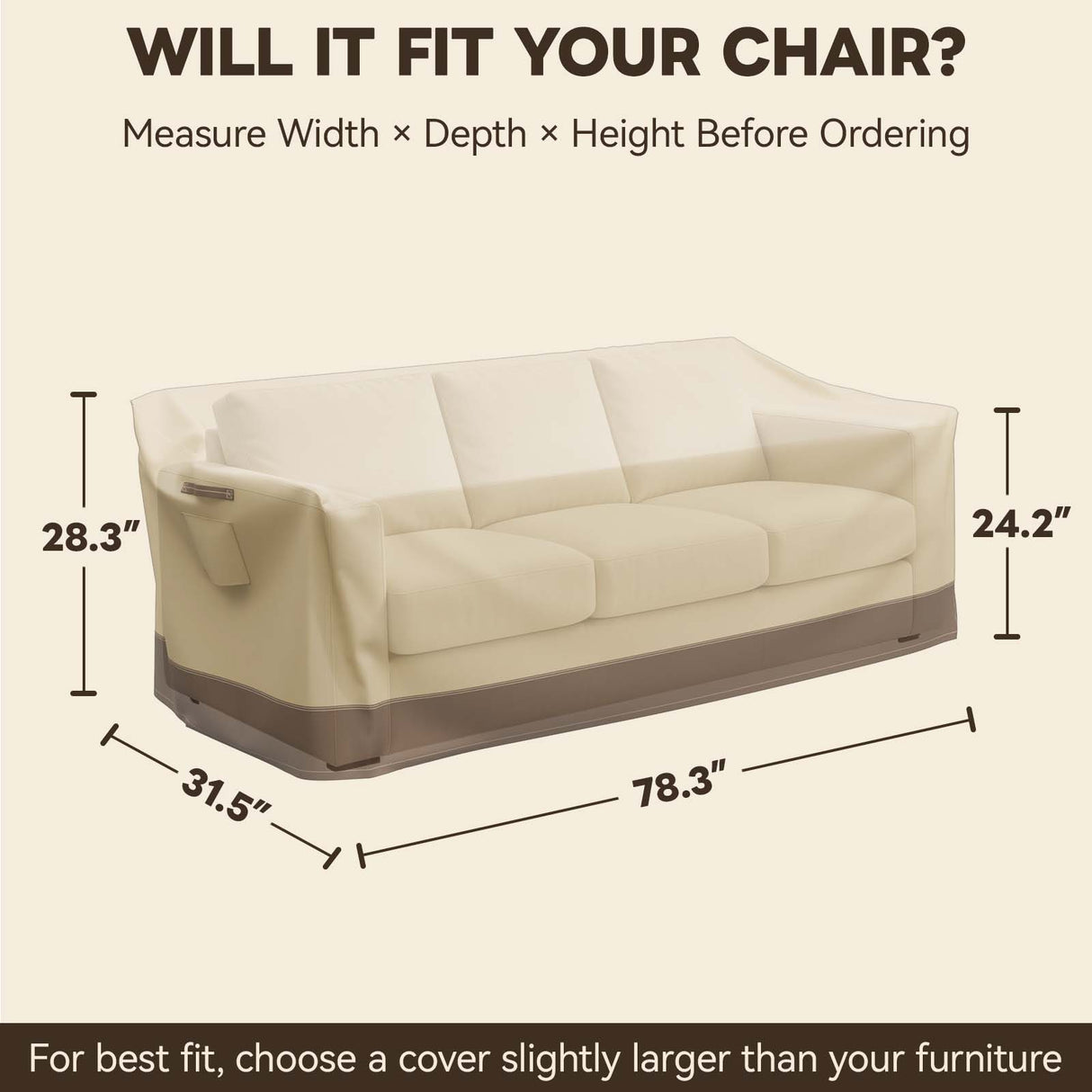 Patio Furniture Cover, Large 3 Seat Couch 78''W×31.5''D×28''H - Eagle Peak®