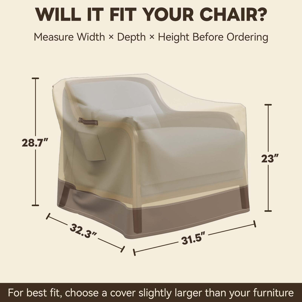 Patio Furniture Cover, Single Chair 31.5''W×32''D×28.5''H - Eagle Peak®