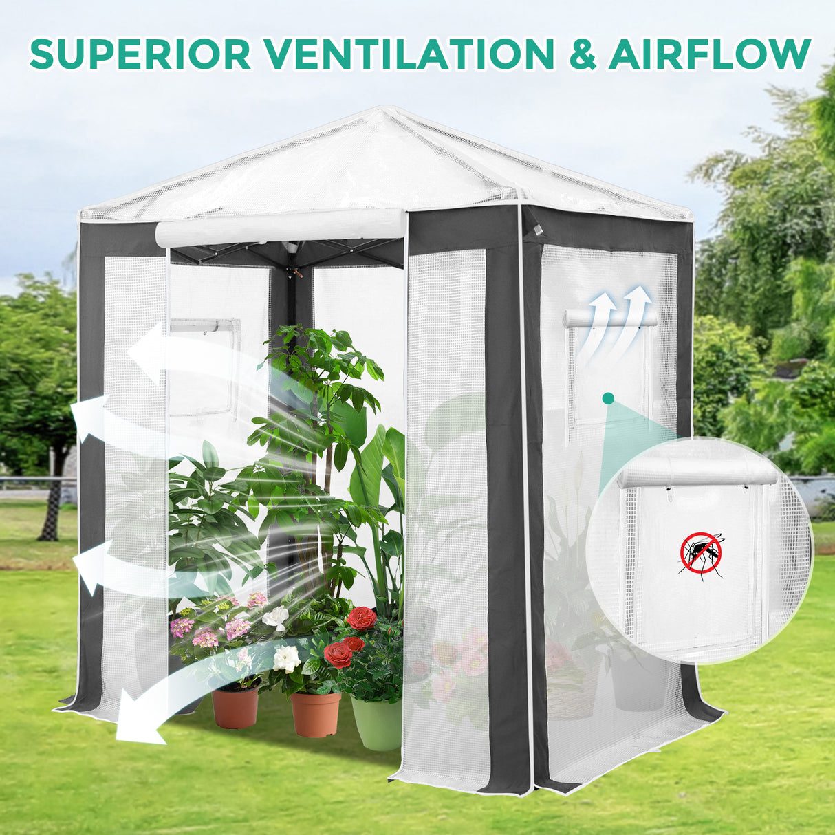 6x4/8x6/10x10 Portable Walk in Greenhouse with Polyester Reinforced Corners, Gray/White, Green/White