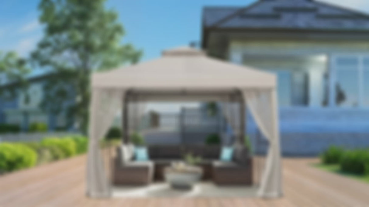 10x10 Patio Gazebo with Screen Walls and Corner Shelves