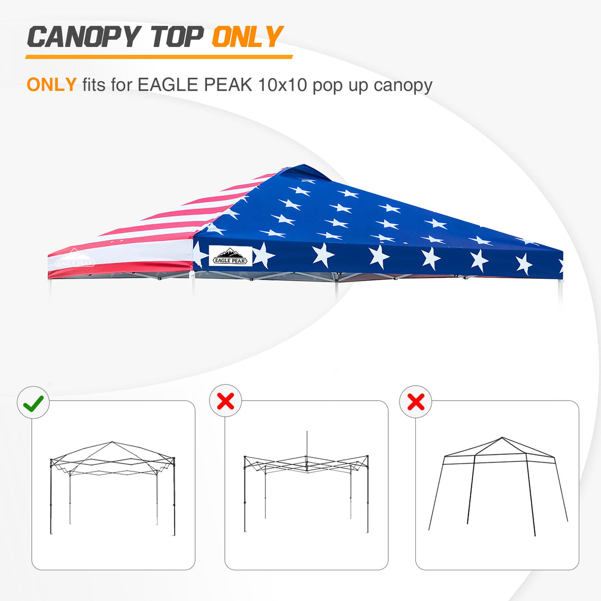Replacement Canopy Cover with Air Vent for 10x10 Pop Up Canopy Tent, Top Only - Eagle Peak Custom Canopy Tent