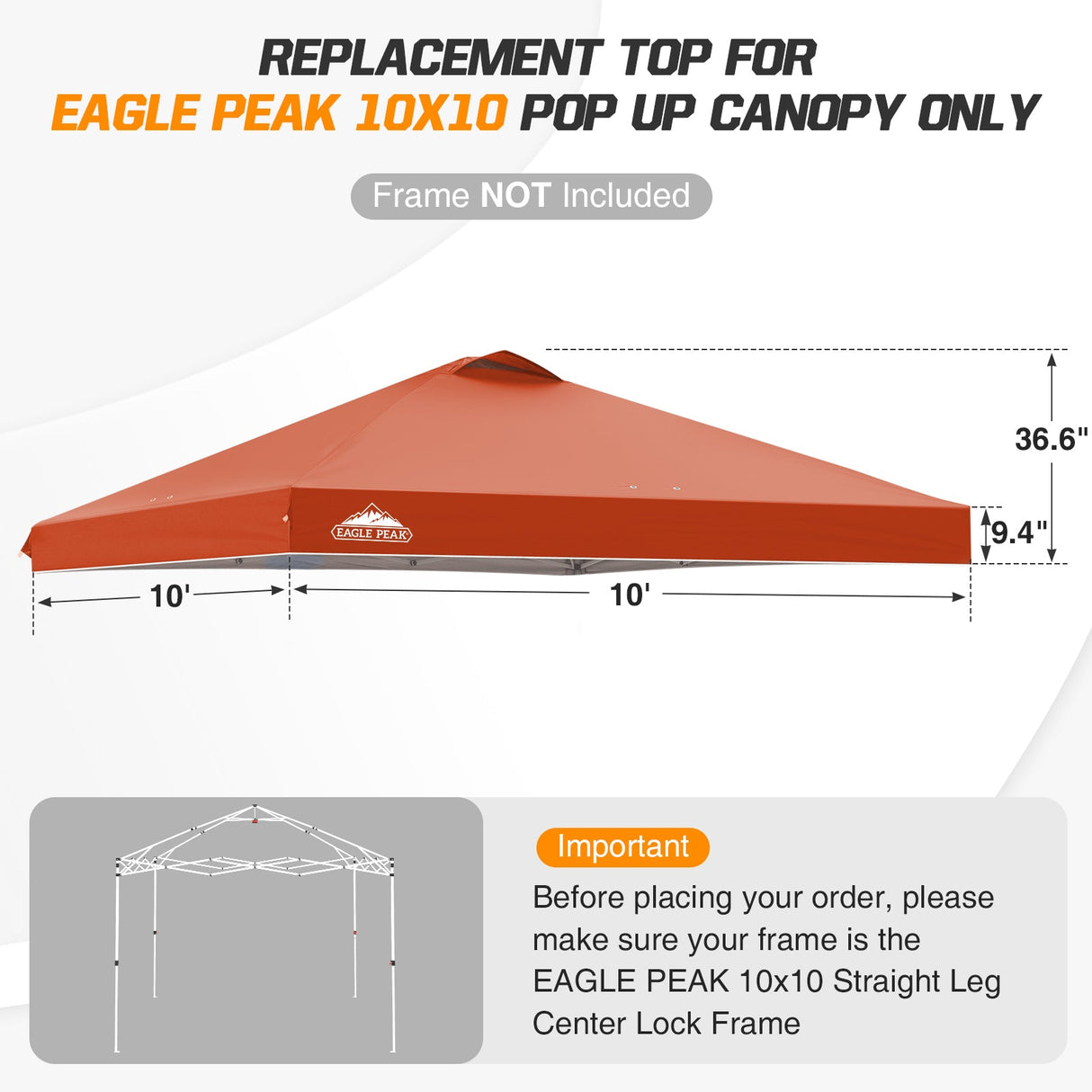 Replacement Canopy Cover with Air Vent for 10x10 Pop Up Canopy Tent, Top Only - Eagle Peak Custom Canopy Tent