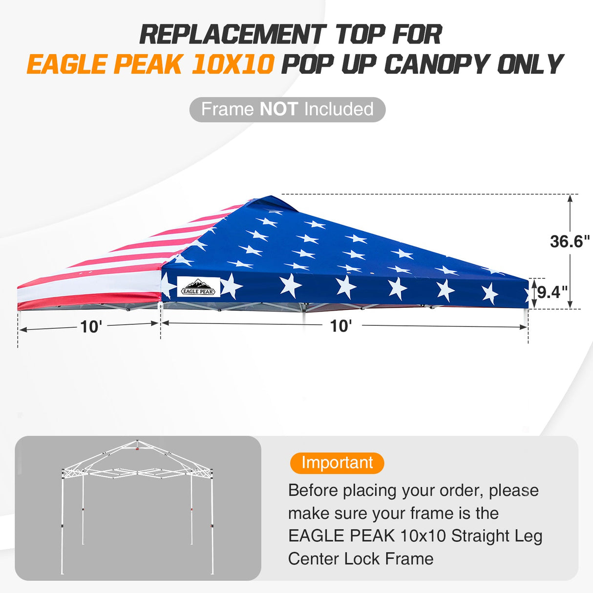 Replacement Canopy Cover with Air Vent for 10x10 Pop Up Canopy Tent, Top Only - Eagle Peak Custom Canopy Tent