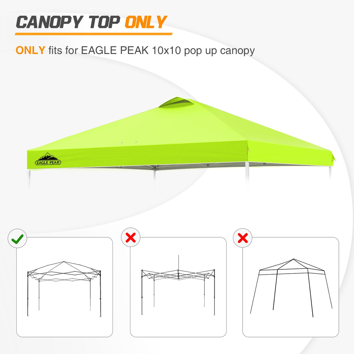 Replacement Canopy Cover with Air Vent for 10x10 Pop Up Canopy Tent, Top Only - Eagle Peak Custom Canopy Tent